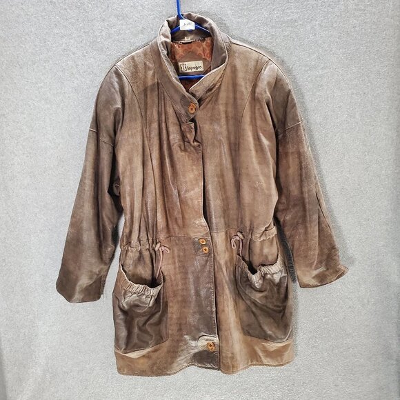 Lepegro Women Jacket 38 Tan Vintage‎ Leather Overcoat - Picture 1 of 11
